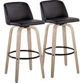 Toriano 30" Bar Stool in White Washed Wood & Black Leatherette with Black Footrest (Set of 2)
